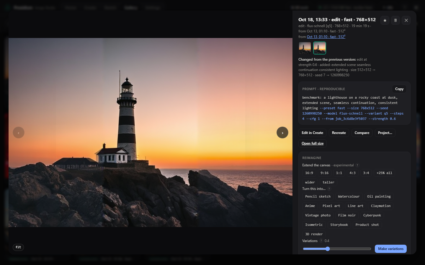 The image viewer with reimagine, tools and describe panels